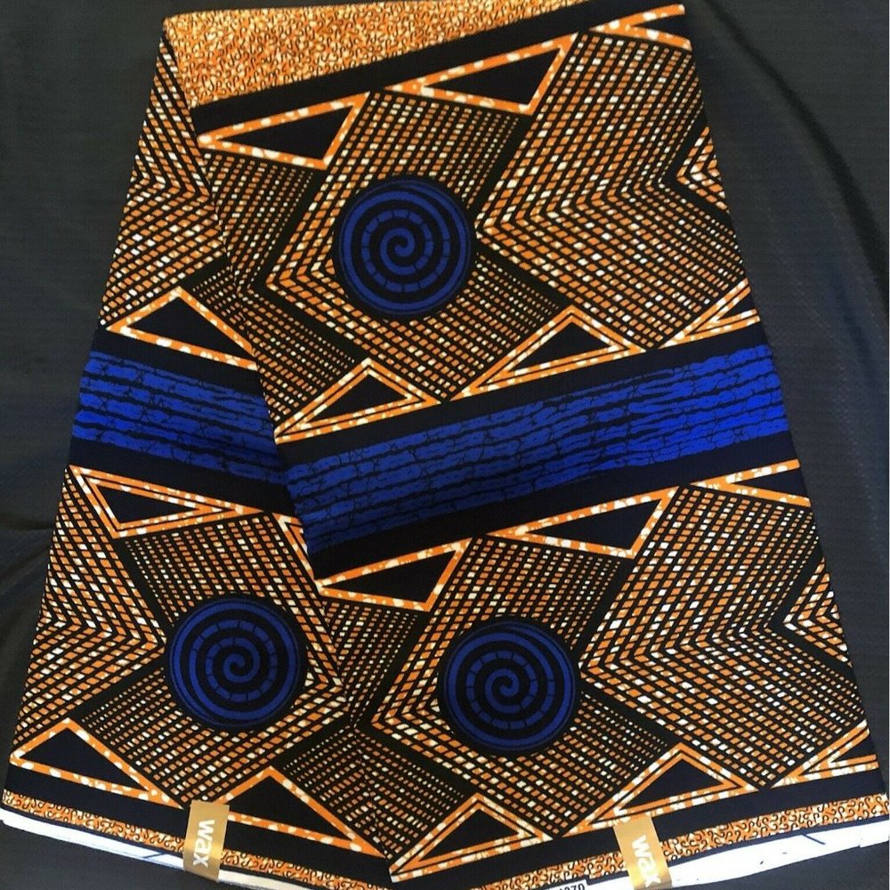 African Print Fabric|100% Wax Cotton Fabric|Blue Orange